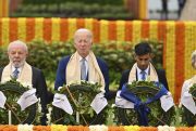 G20 leaders pay their respects at the Rajghat, a Mahatma Gandhi memorial, in New Delhi.