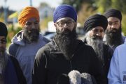 A spokesperson for the British Columbia Gurdwaras Council speaks to reporters.
