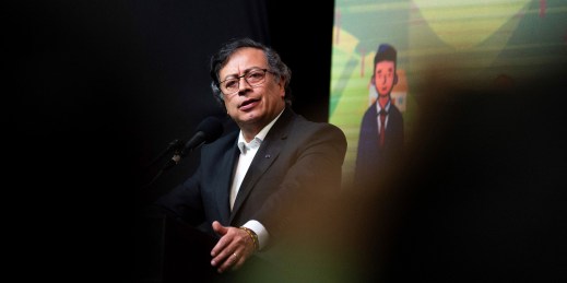 Colombian President Gustavo Petro speaks during a ceremony in Bogota, Colombia.