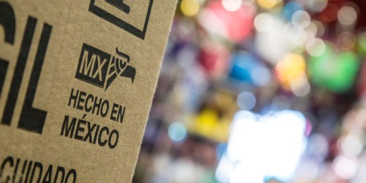 A box depicting a product from Mexico, which just overtook China as the US's top trade partner.