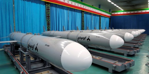 Iran’s Abu Mahdi naval cruise missiles are displayed