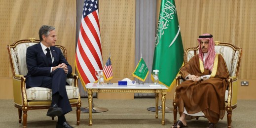 U.S. Secretary of State Antony Blinken meets with Saudi Arabian Foreign Minister Prince Faisal bin Farhan.