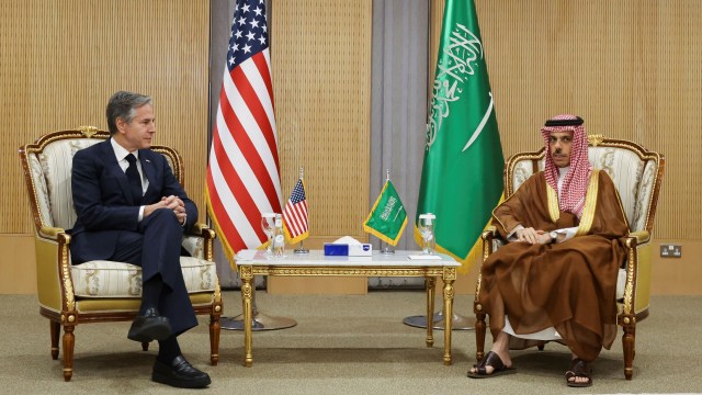 U.S. Secretary of State Antony Blinken meets with Saudi Arabian Foreign Minister Prince Faisal bin Farhan.
