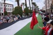Thousands of Moroccans take part in a protest in Rabat.