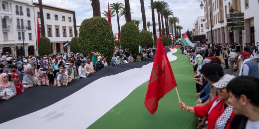 Thousands of Moroccans take part in a protest in Rabat.