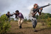 Three members of the Naypyidaw People’s Defense Force battalion take part in military training.