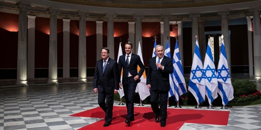 Israeli Prime Minister Benjamin Netanyahu, Greek Prime Minister Kyriakos Mitsotakis and then-Cypriot President Nicos Anastasiadis.