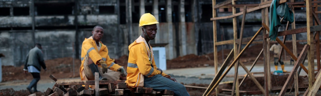 Construction workers take a break in Liberia.