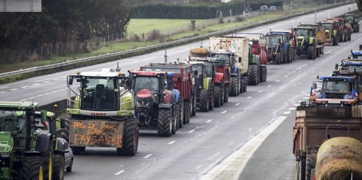 French farmers block the A64 motorway.