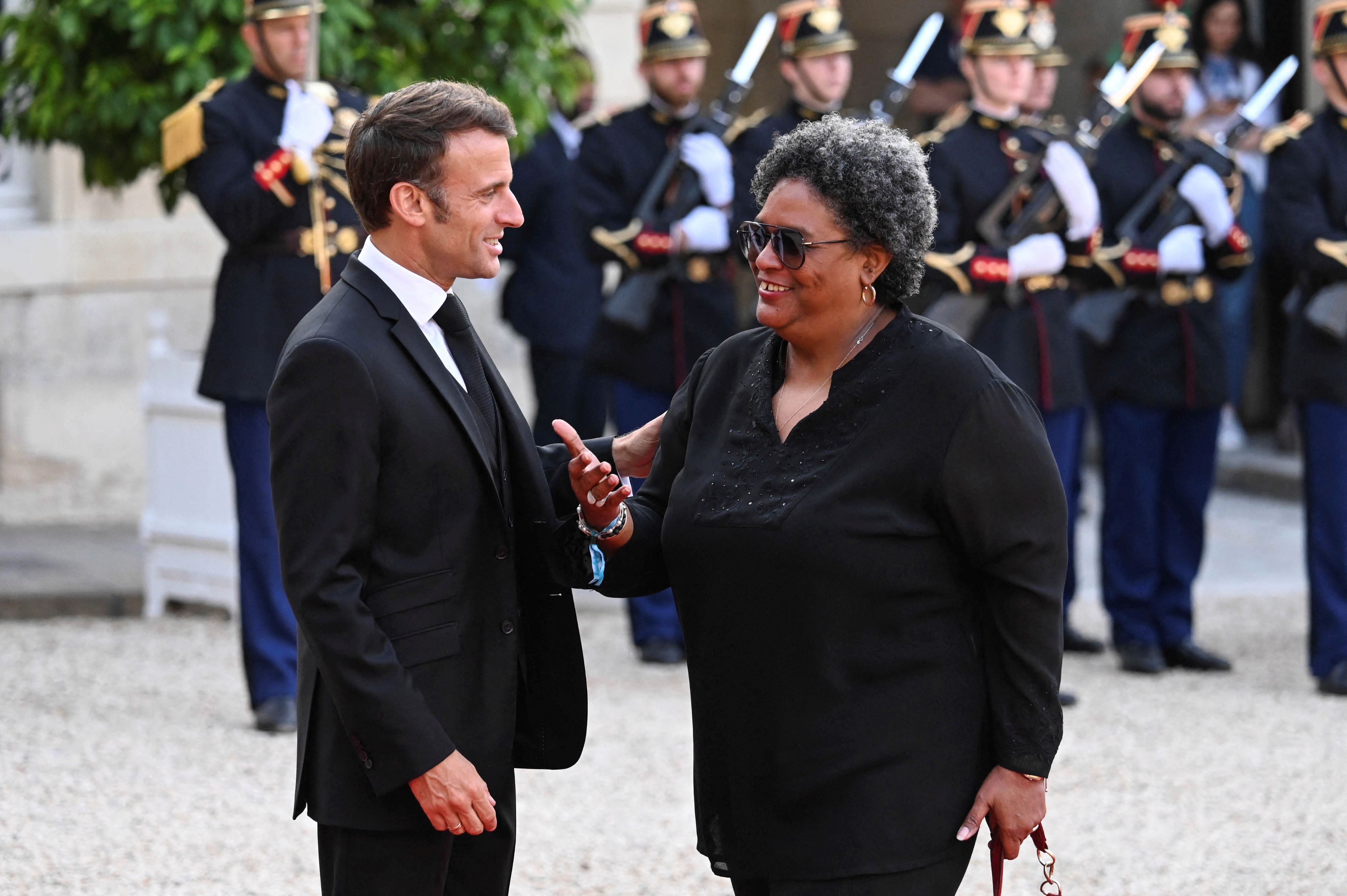 French President Emmanuel Macron and Barbados’ Prime Minister Mia Mottley.