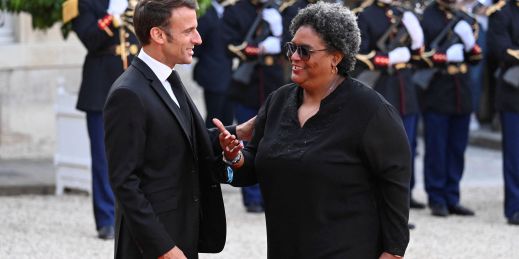 French President Emmanuel Macron and Barbados’ Prime Minister Mia Mottley.