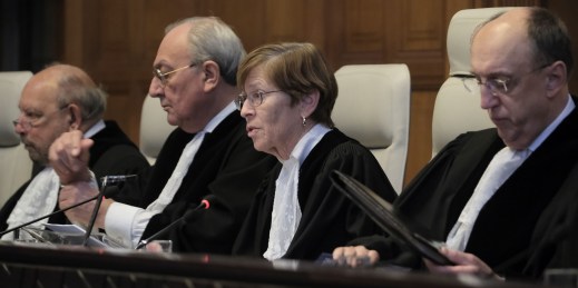 Presiding judge Joan Donoghue at the International Court of Justice.