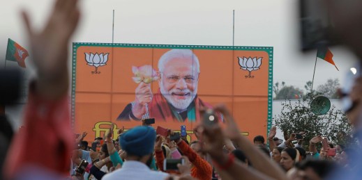A giant billboard of Indian Prime Minister Narendra Modi.