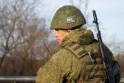 A Russian soldier at a checkpoint in Tiraspol, Transnistrian region, Moldova.