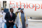 Abu Dhabi’s then-Crown Prince Mohammed bin Zayed Al Nahyan greets Ethiopian Prime Minister Abiy Ahmed.