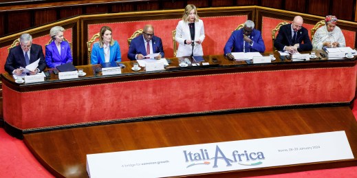 Italian Premier Giorgia Meloni speaks at the start of the Italy-Africa summit.