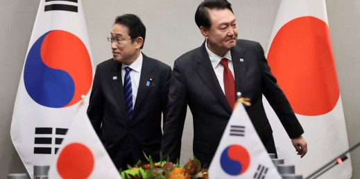 Japanese Prime Minister Kishida Fumio meets with South Korean President Yoon Suk Yeol.