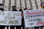 People protest against Russian language usage on Ukrainian TV.