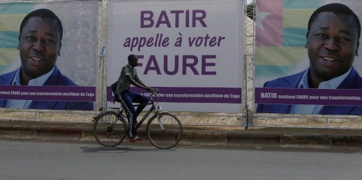 Election posters of Togo’s president, Faure Gnassingbe.