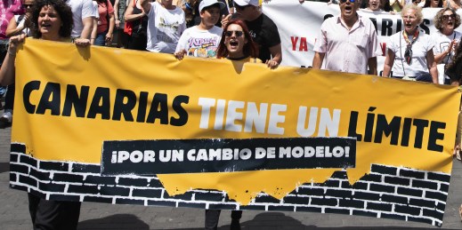 Protesters call for a more sustainable tourism model in the Canary Islands.