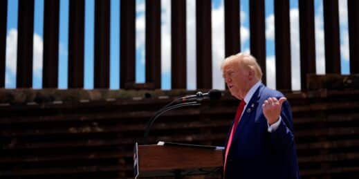Former U.S. President Donald Trump at the border with Mexico.