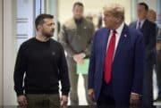 Ukrainian President Volodymyr Zelenskyy meets with then-candidate Donald Trump.