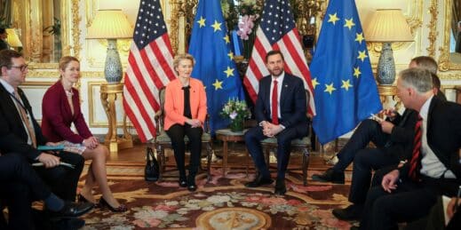 European Commission President Ursula von der Leyen meets with U.S. Vice President JD Vance.
