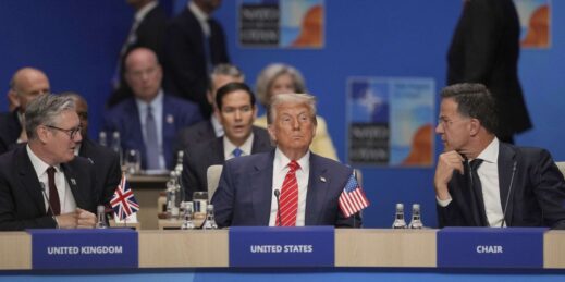 British Prime Minister Keir Starmer, U.S. President Donald Trump and NATO Secretary-General Mark Rutte.