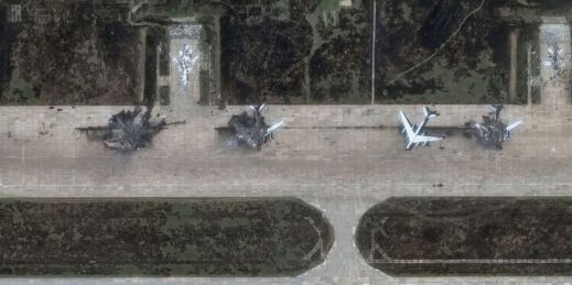 Russian bombers damaged by a Ukrainian drone attack.