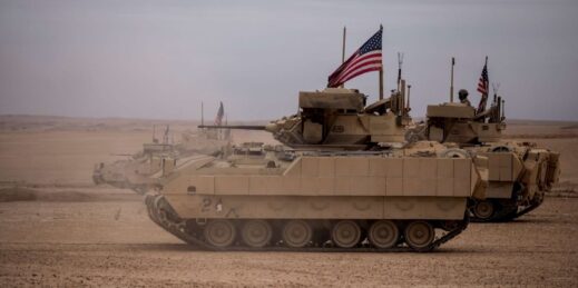 U.S. soldiers take part in a joint exercise with Syrian Democratic Forces.