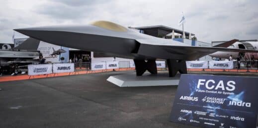 A life-size model of the FCAS fighter jet.
