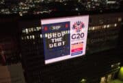 A debt relief sign at the G20 summit.