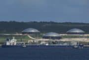 A docked oil tanker.